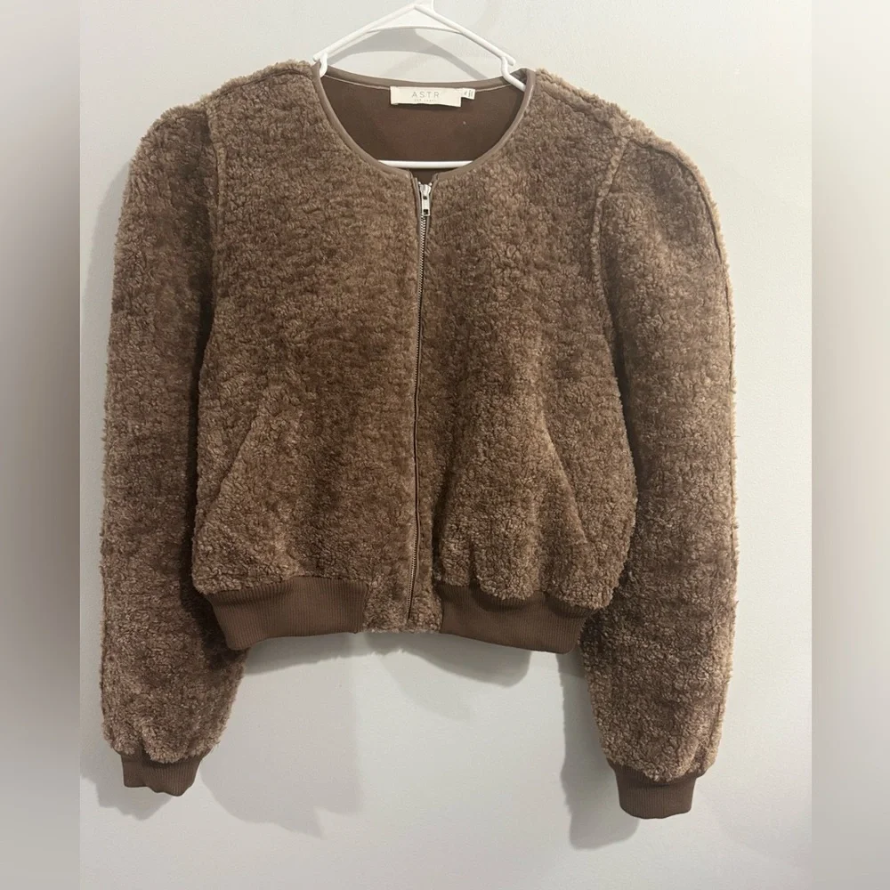 ASTR The Label Stacy Faux Fur Zip Jacket Brown Women’s Size XL Revolve